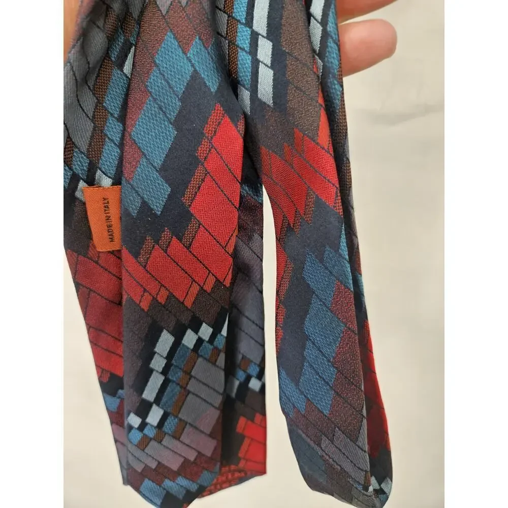 Missoni 100% Silk Neck Tie Blue Green Geo Old Money Made In Italy